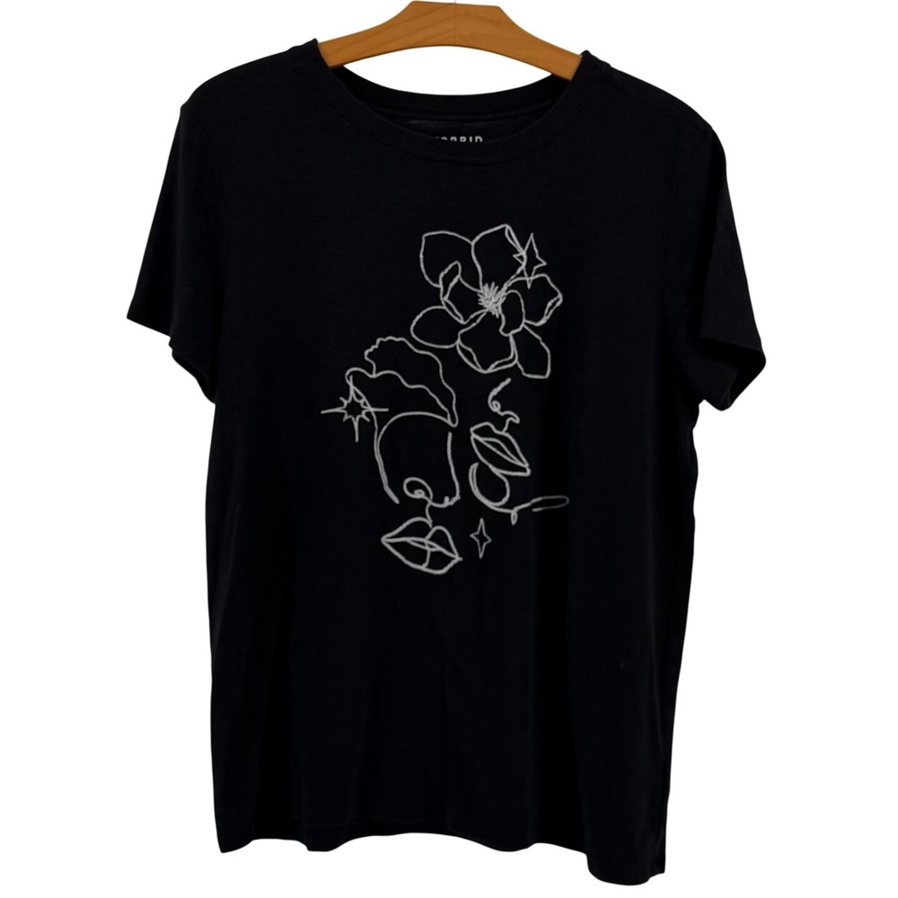 Torrid Cotton Blend Black Graphic Tee Women 00 Line Art Floral T-Shirt